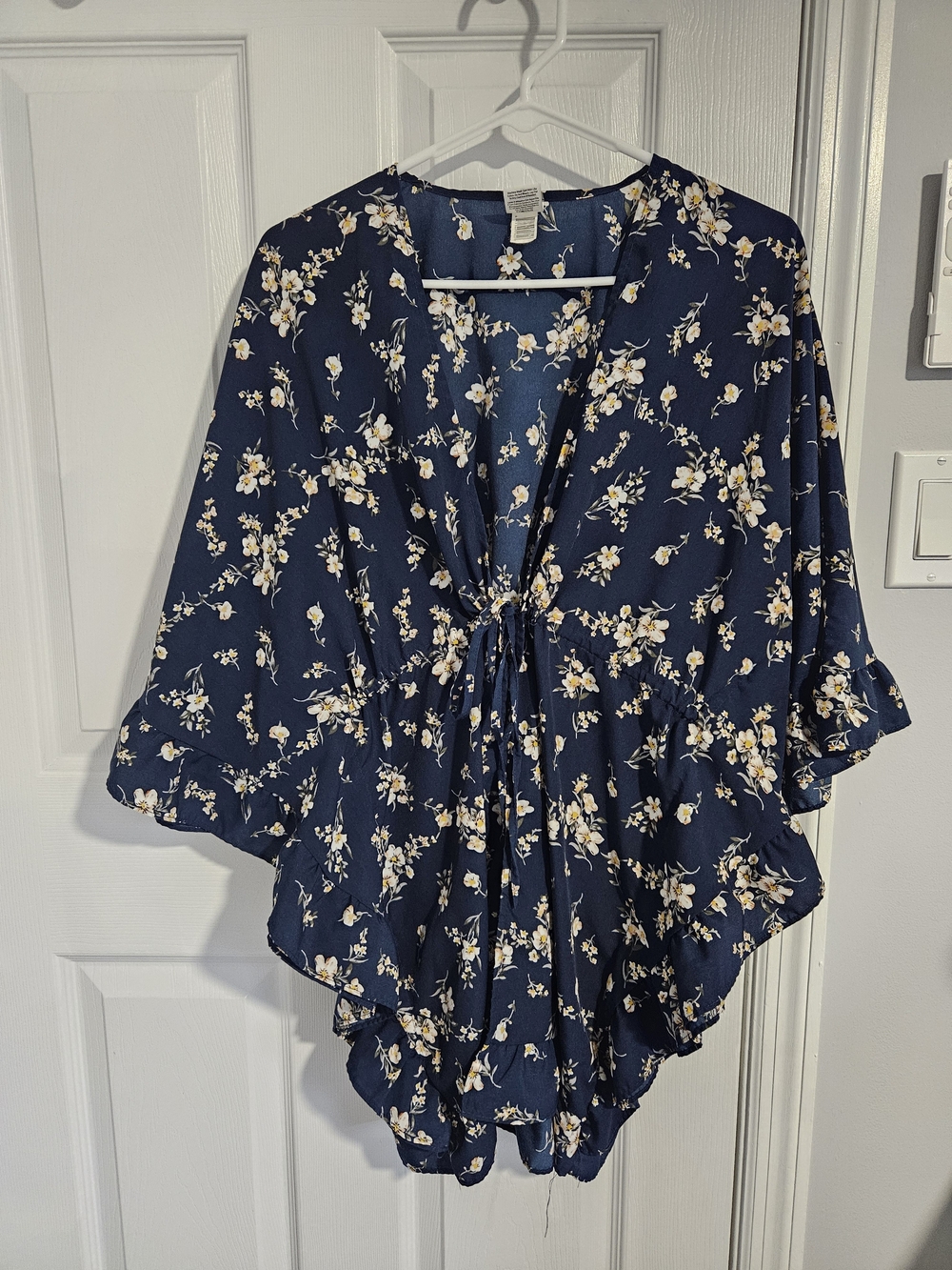 Floral Drawstring Navy Women's Swimsuit Cover